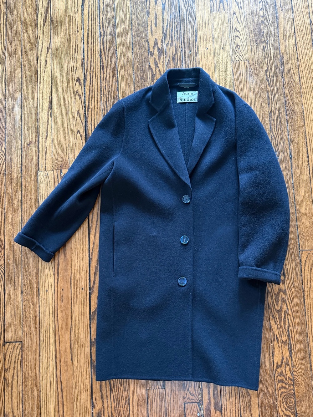 Acne Studios Landi Doublé Wool-Cashmere Coat — Navy, Size 34
